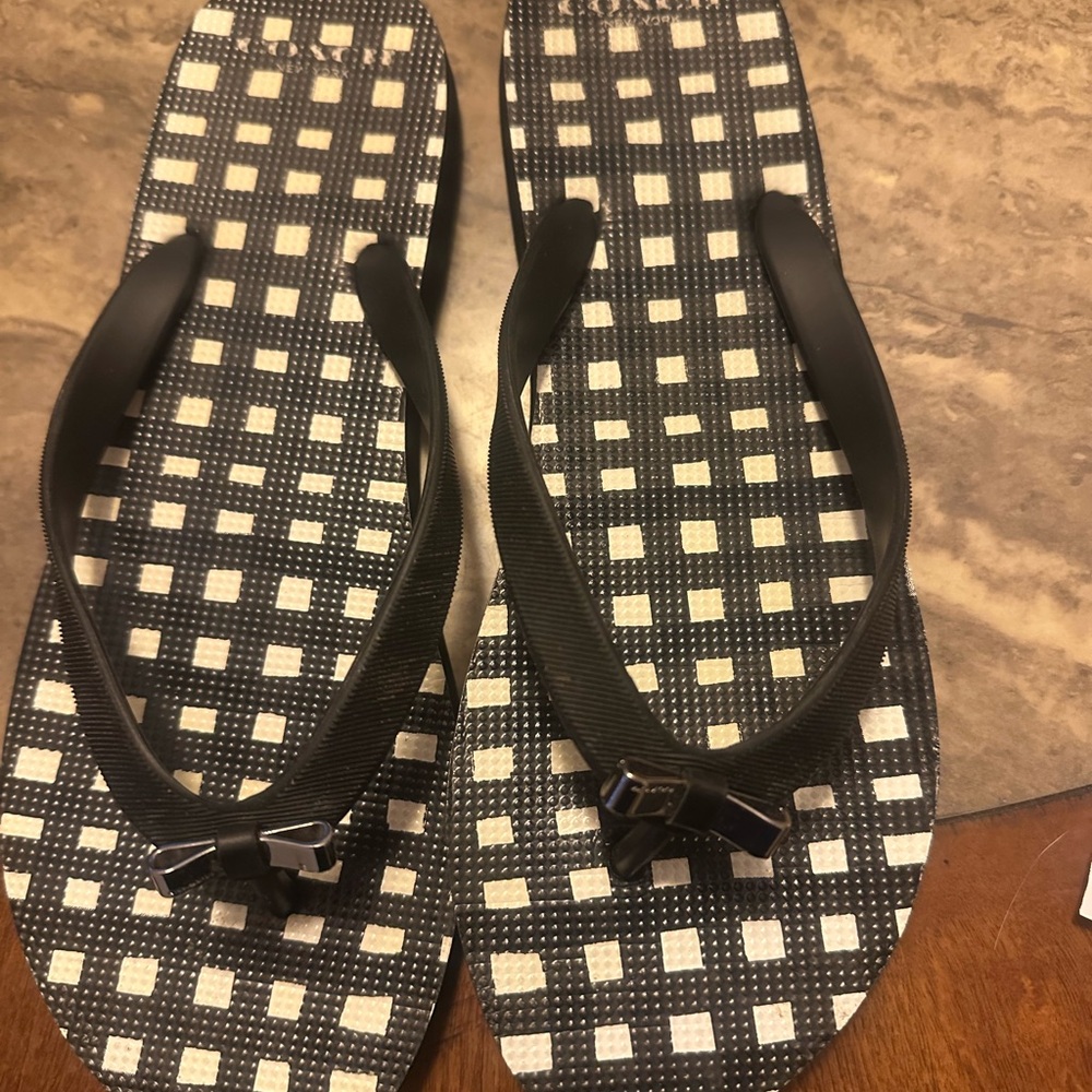 Coach Black and White Sandals with Geometric Pattern
